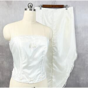 Bridal Corset Skirt Set Women 2X White Strapless Beaded Lace Back Wedding Formal